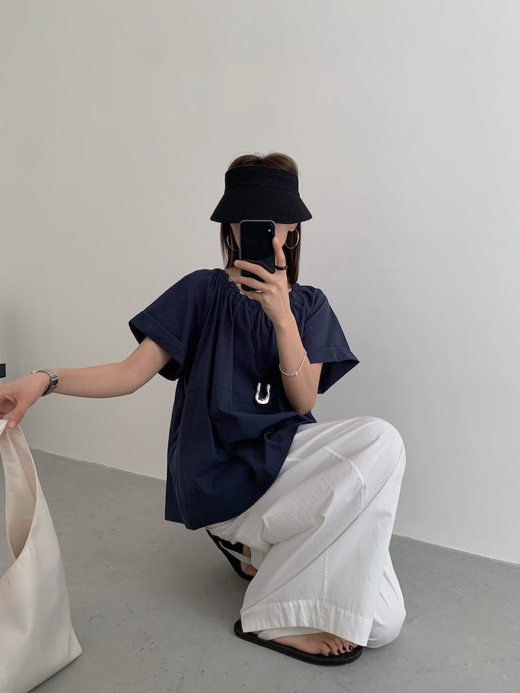 【F60452】實拍極簡舒適寬鬆純棉短袖襯衫250609
