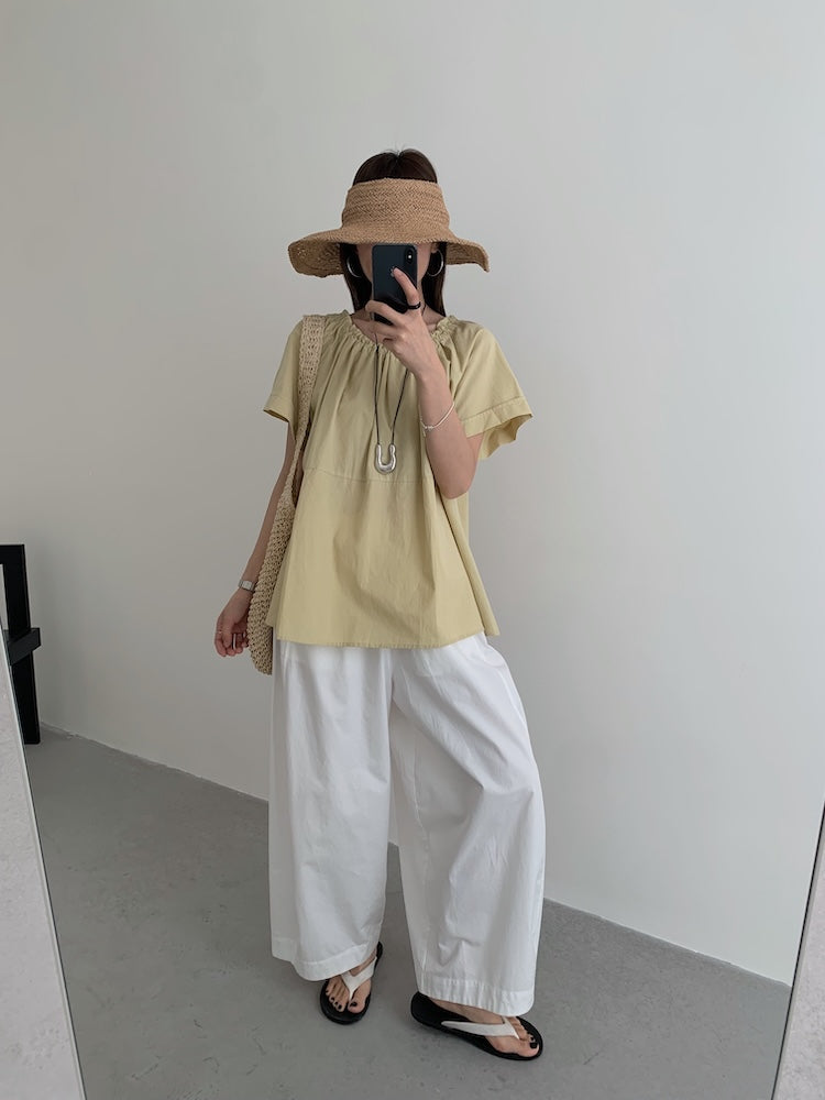 【F60452】實拍極簡舒適寬鬆純棉短袖襯衫250609