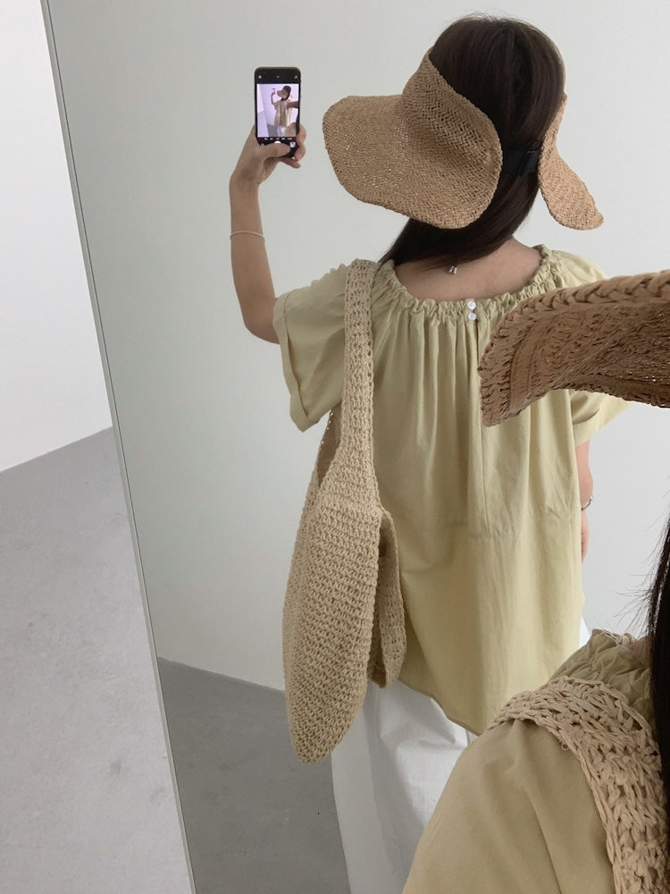 【F60452】實拍極簡舒適寬鬆純棉短袖襯衫250609