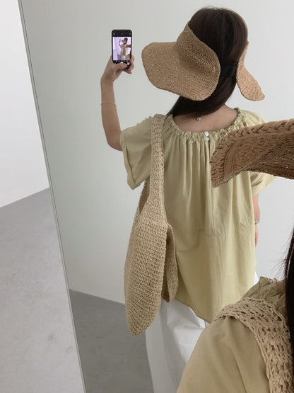 【F60452】實拍極簡舒適寬鬆純棉短袖襯衫250609