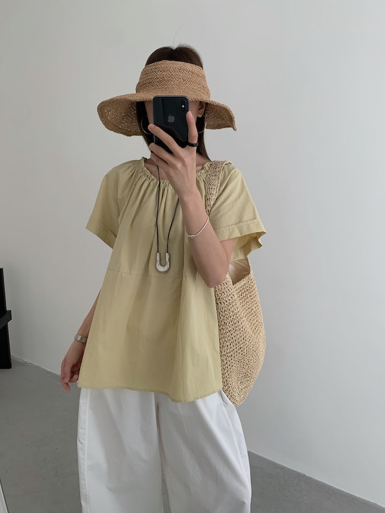【F60452】實拍極簡舒適寬鬆純棉短袖襯衫250609