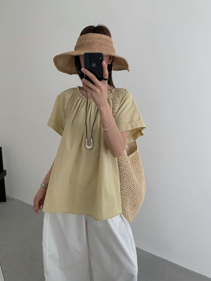 【F60452】實拍極簡舒適寬鬆純棉短袖襯衫250609