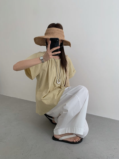 【F60452】實拍極簡舒適寬鬆純棉短袖襯衫250609