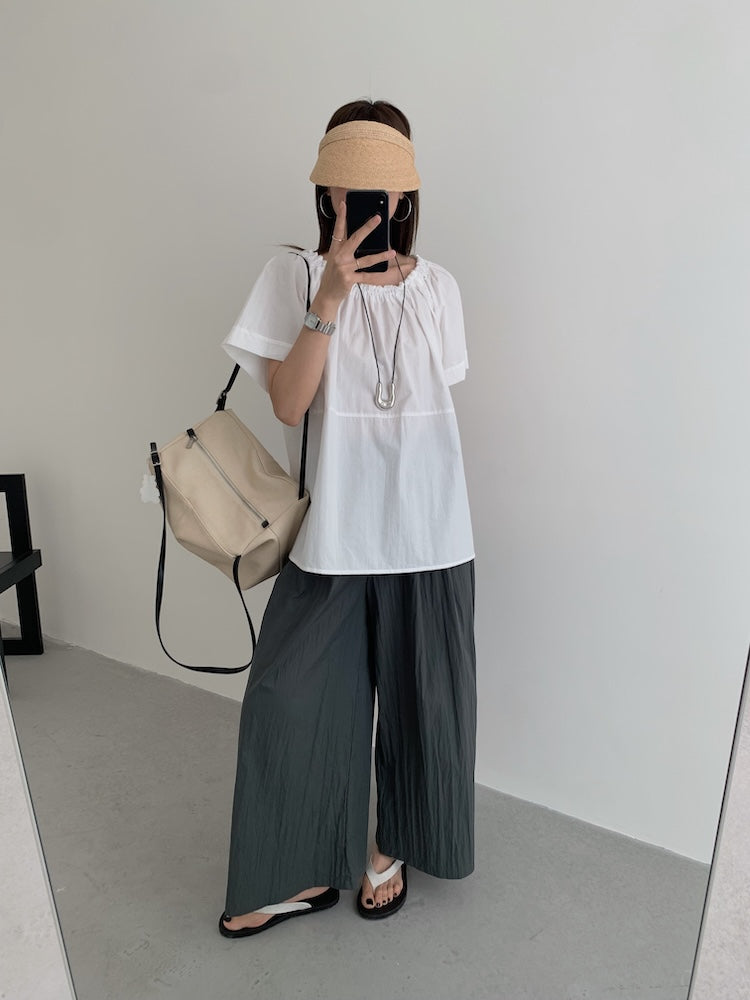 【F60452】實拍極簡舒適寬鬆純棉短袖襯衫250609