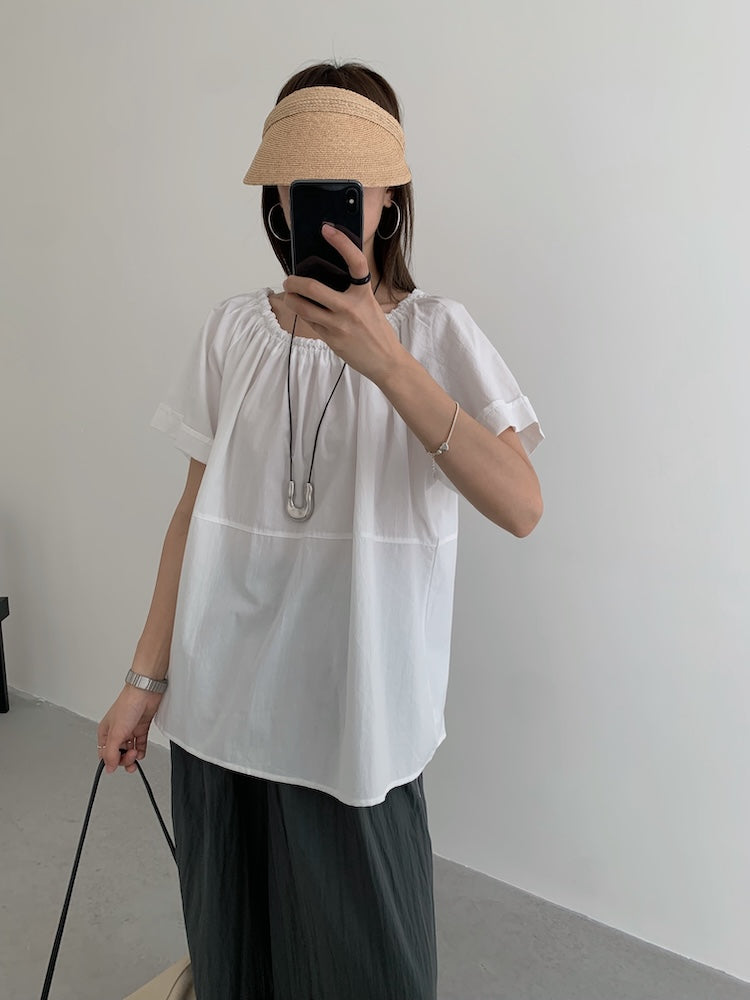 【F60452】實拍極簡舒適寬鬆純棉短袖襯衫250609