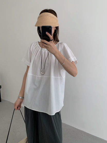 【F60452】實拍極簡舒適寬鬆純棉短袖襯衫250609