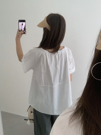 【F60452】實拍極簡舒適寬鬆純棉短袖襯衫250609