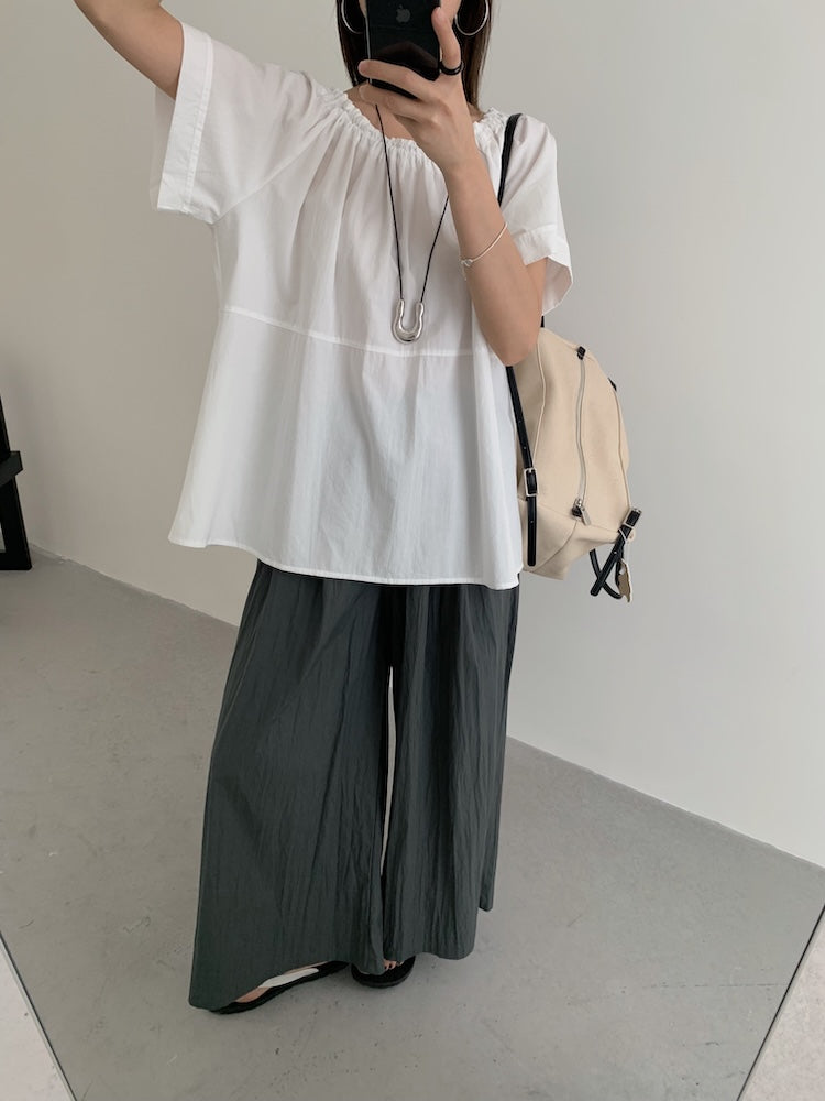 【F60452】實拍極簡舒適寬鬆純棉短袖襯衫250609