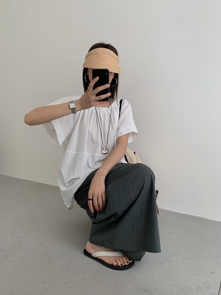 【F60452】實拍極簡舒適寬鬆純棉短袖襯衫250609
