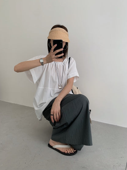 【F60452】實拍極簡舒適寬鬆純棉短袖襯衫250609