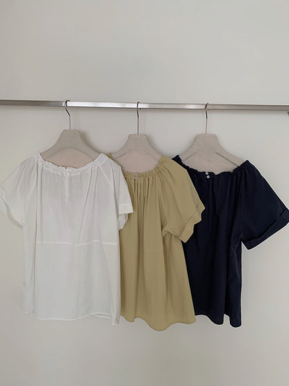【F60452】實拍極簡舒適寬鬆純棉短袖襯衫250609