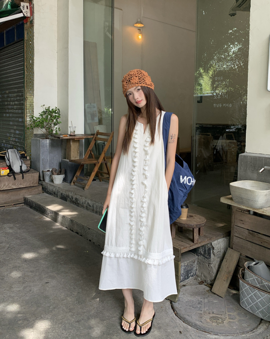 【F60481】實拍夏季波西米亞流蘇寬鬆長洋裝250616