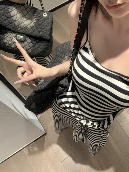 【F60431】實拍夏天度假感條紋披肩＋吊帶舒適長洋裝250609