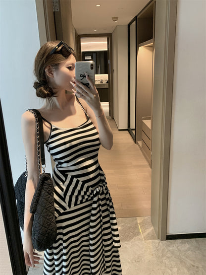 【F60431】實拍夏天度假感條紋披肩＋吊帶舒適長洋裝250609