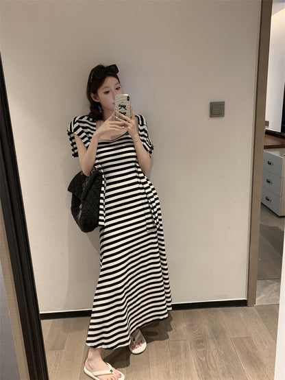 【F60431】實拍夏天度假感條紋披肩＋吊帶舒適長洋裝250609