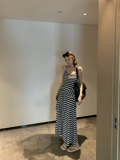 【F60431】實拍夏天度假感條紋披肩＋吊帶舒適長洋裝250609