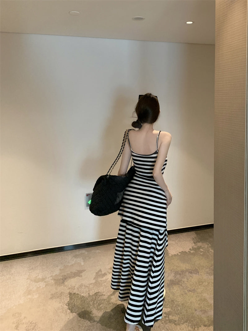 【F60431】實拍夏天度假感條紋披肩＋吊帶舒適長洋裝250609