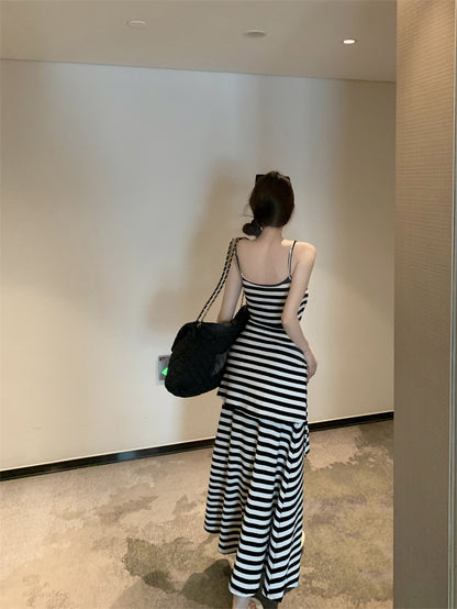 【F60431】實拍夏天度假感條紋披肩＋吊帶舒適長洋裝250609