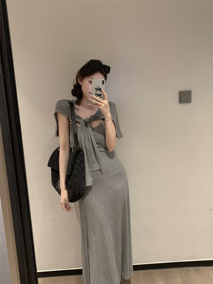 【F60431】實拍夏天度假感條紋披肩＋吊帶舒適長洋裝250609
