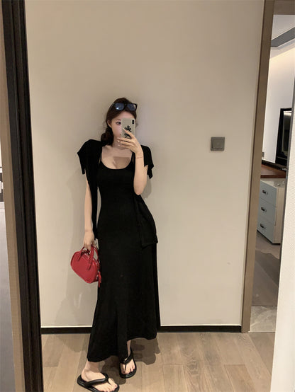 【F60431】實拍夏天度假感條紋披肩＋吊帶舒適長洋裝250609