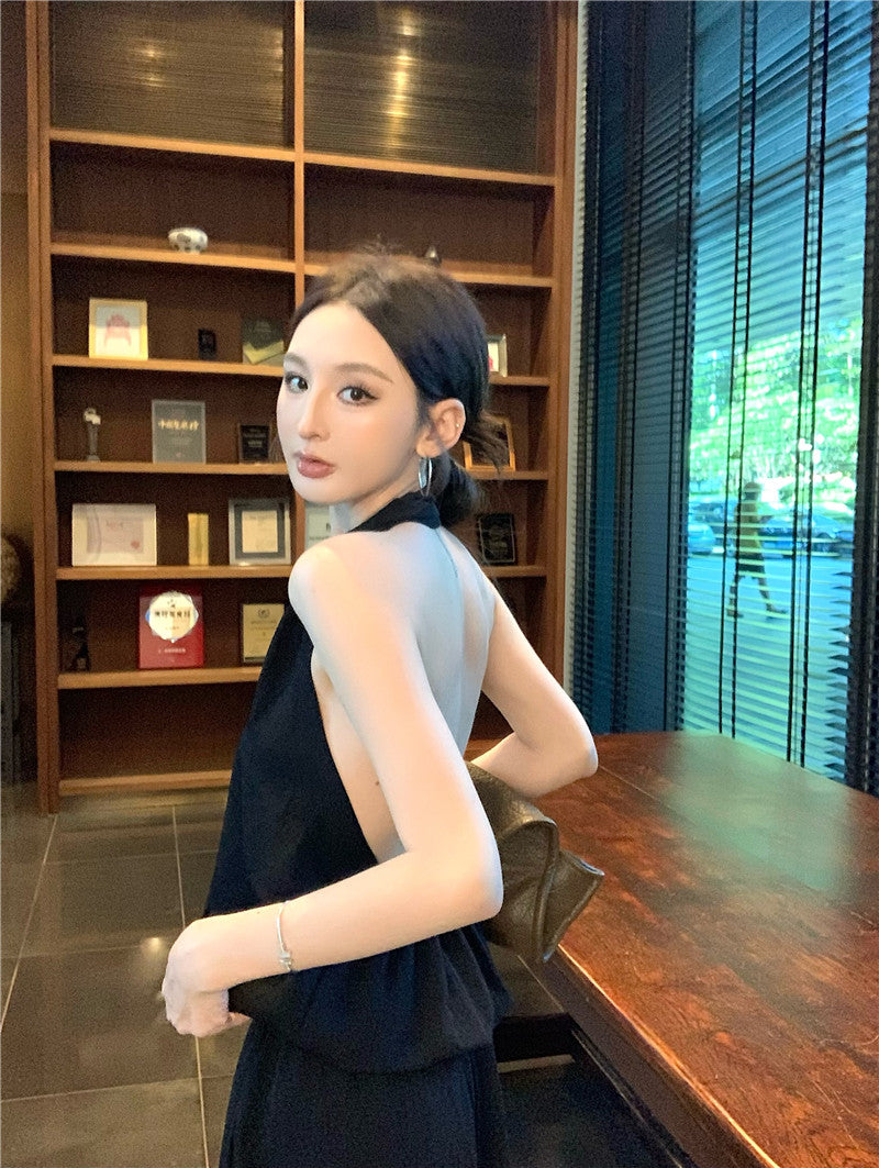 【F60467】實拍綁帶背心＋高腰長褲 氣質垂墜感套裝250616