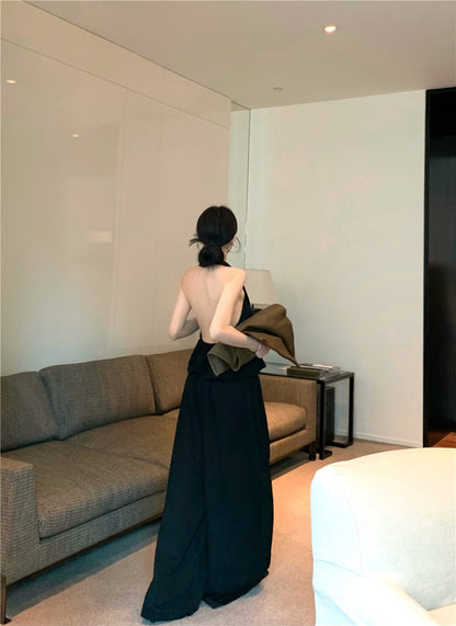 【F60467】實拍綁帶背心＋高腰長褲 氣質垂墜感套裝250616