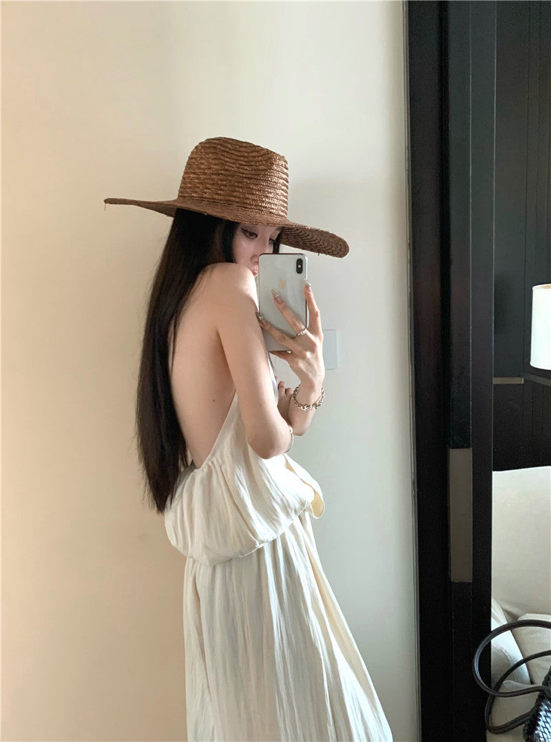 【F60467】實拍綁帶背心＋高腰長褲 氣質垂墜感套裝250616