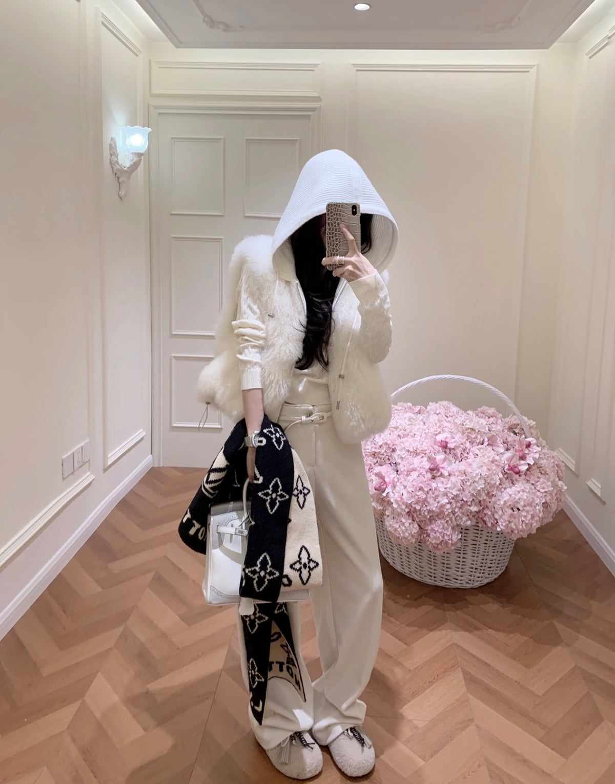 【F60715】韓系輕熟・雙面穿針織連帽羊羔毛拼接背心外套260928