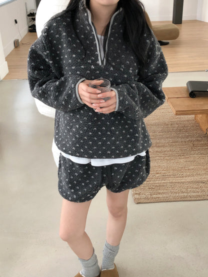 【F60739】冬日暖意・立領羊羔毛愛心休閒套裝260928