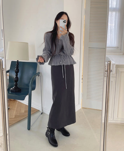 【F60517】初春必備！韓版甜美 V 領收腰綁帶針織衫/薄毛衣

260316