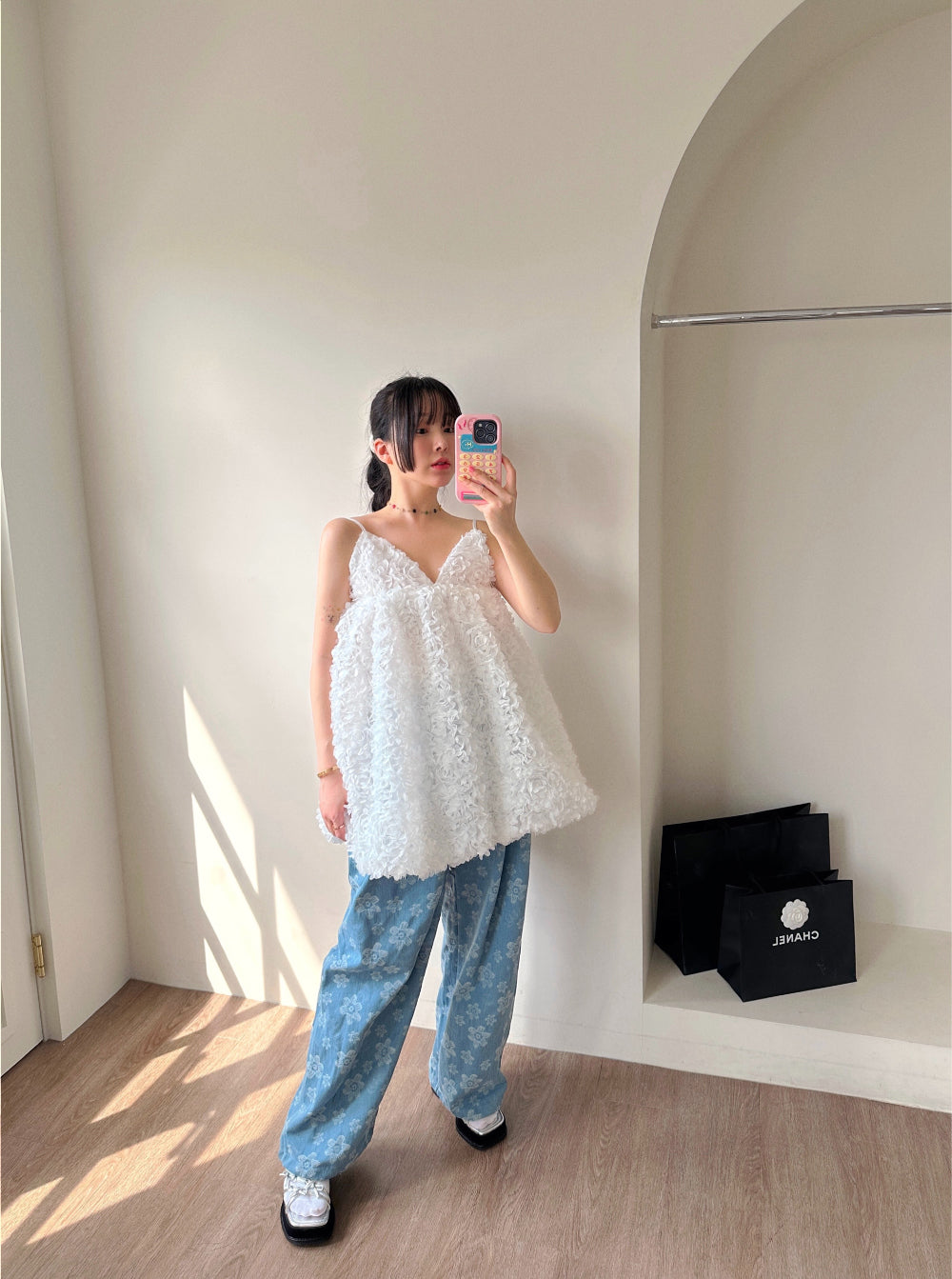 【F60546】東大門仙女款🕊️復古重工V領立體鉤花小隻女細肩帶洋裝260413