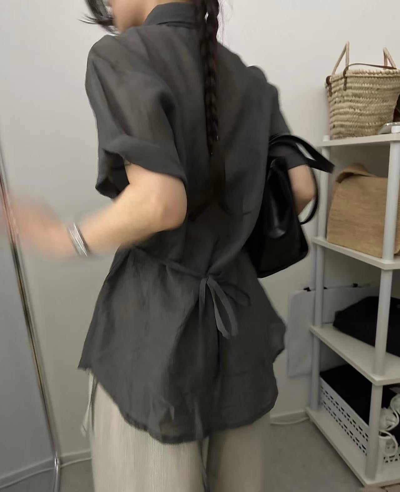 【F60539】韓系時髦層次感✨後背綁帶顯瘦上衣+木耳邊外搭披肩套裝260413