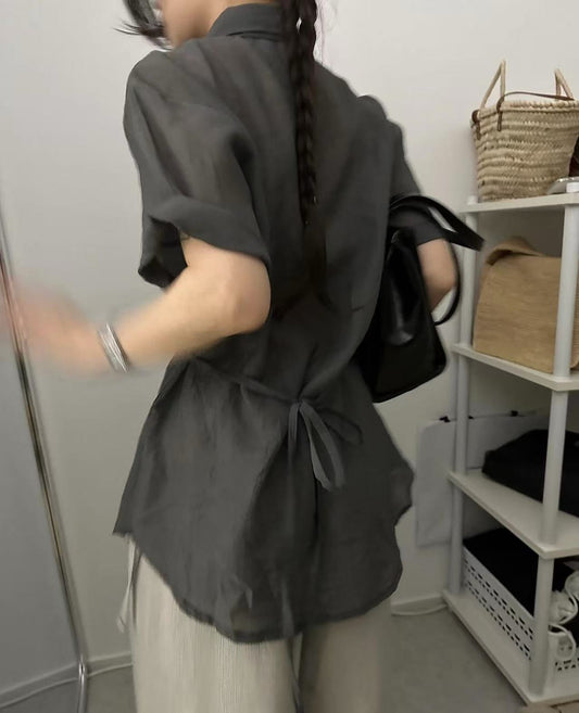 【F60539】韓系時髦層次感✨後背綁帶顯瘦上衣+木耳邊外搭披肩套裝260413