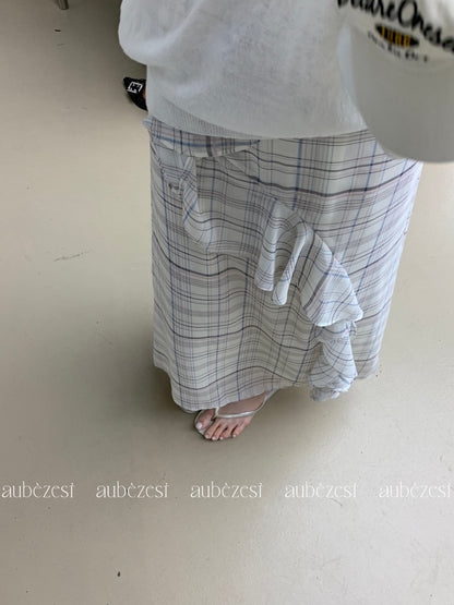【F60542】設計感小眾美學✨韓系不規則格紋拼接荷葉邊連身洋裝260413
