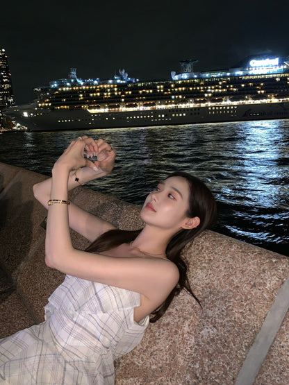 【F60542】設計感小眾美學✨韓系不規則格紋拼接荷葉邊連身洋裝260413