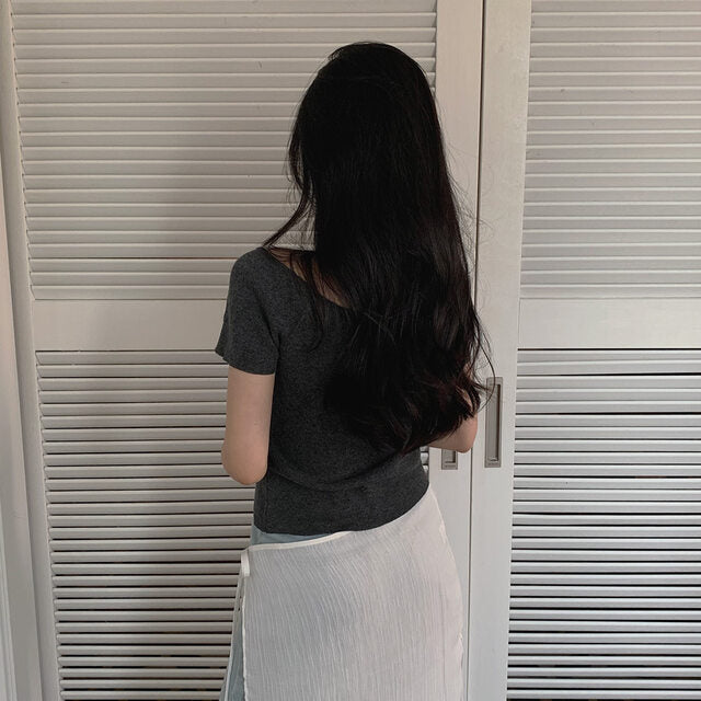 【F60573】韓系chic微性感✨氣質V領露肩修身顯瘦薄款針織上衣260504
