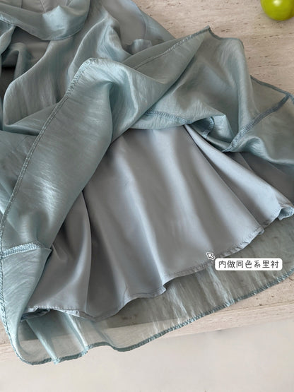 【F60585】實拍清冷感高級氛圍☕氣質飄帶無袖上衣+白色垂墜感寬褲 套裝260504
