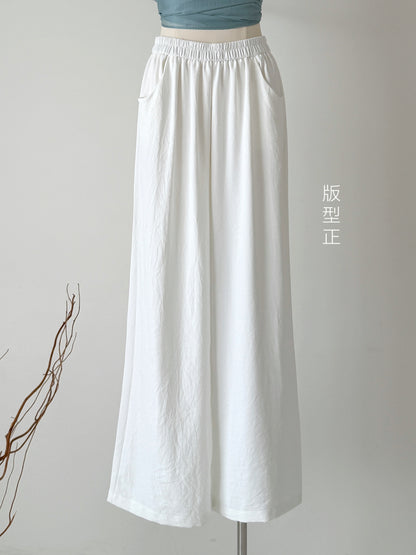 【F60585】實拍清冷感高級氛圍☕氣質飄帶無袖上衣+白色垂墜感寬褲 套裝260504
