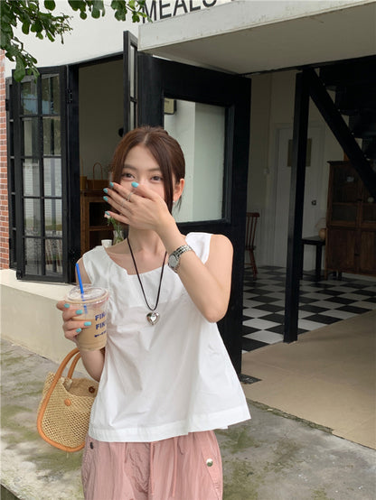【F60653】韓系甜美少女感🎀小眾設計蝴蝶結兩穿寬鬆無袖背心F60642