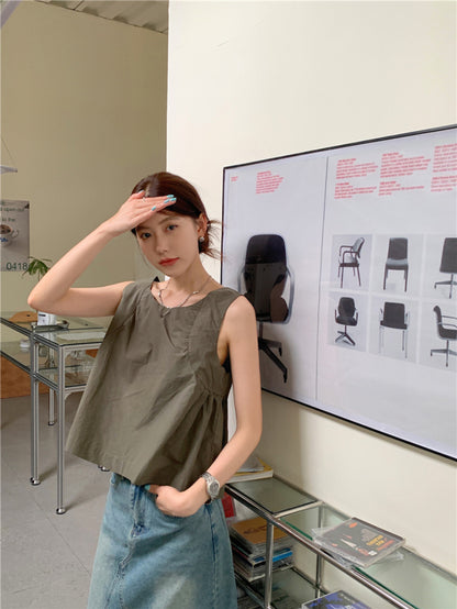 【F60653】韓系甜美少女感🎀小眾設計蝴蝶結兩穿寬鬆無袖背心F60642