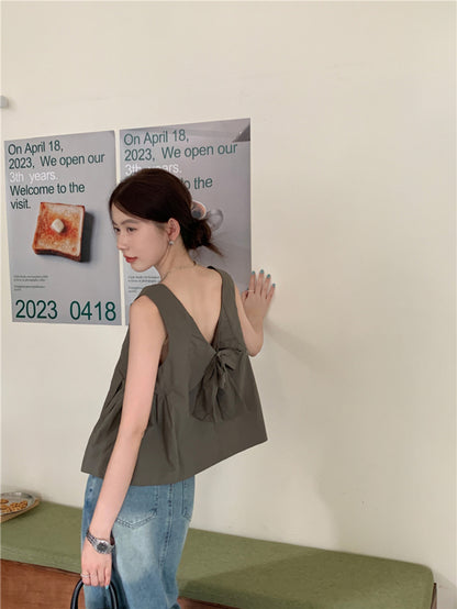 【F60653】韓系甜美少女感🎀小眾設計蝴蝶結兩穿寬鬆無袖背心F60642