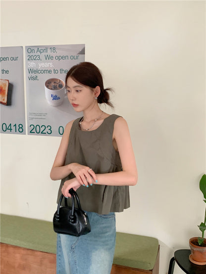 【F60653】韓系甜美少女感🎀小眾設計蝴蝶結兩穿寬鬆無袖背心F60642