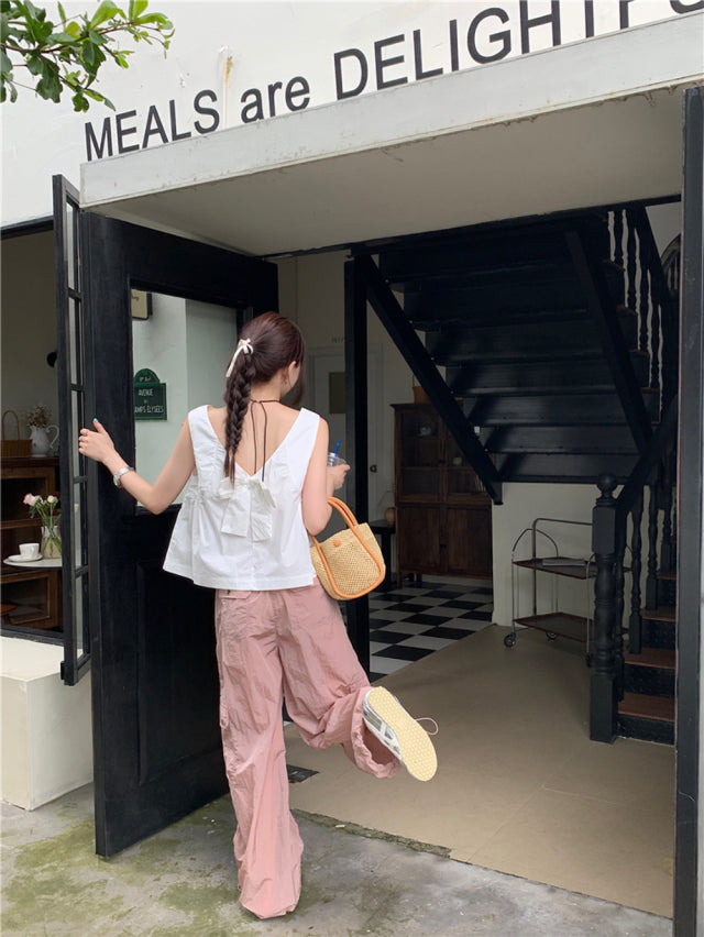 【F60653】韓系甜美少女感🎀小眾設計蝴蝶結兩穿寬鬆無袖背心F60642