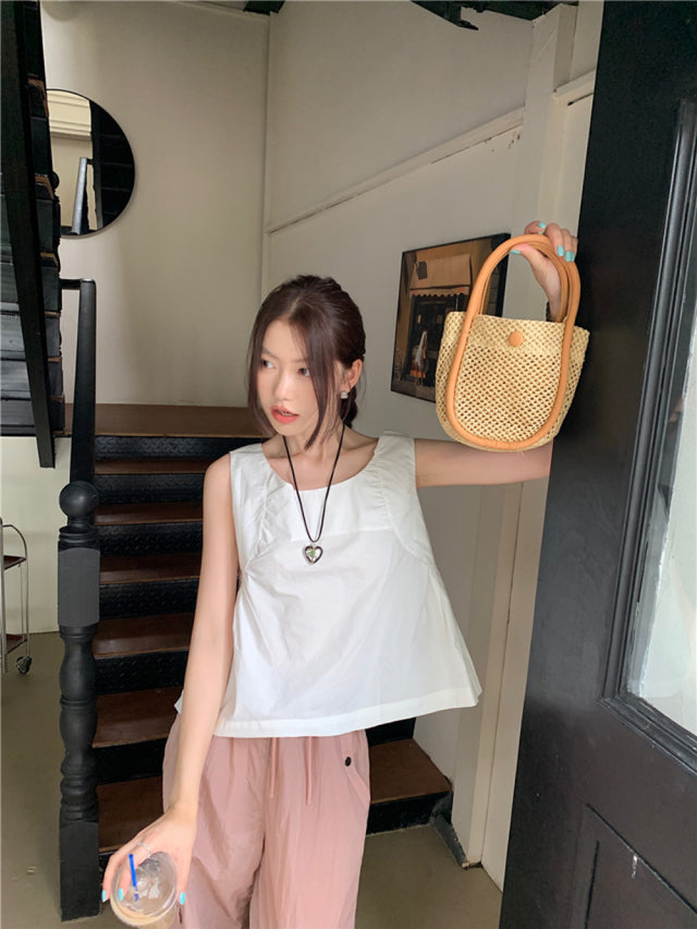 【F60653】韓系甜美少女感🎀小眾設計蝴蝶結兩穿寬鬆無袖背心F60642