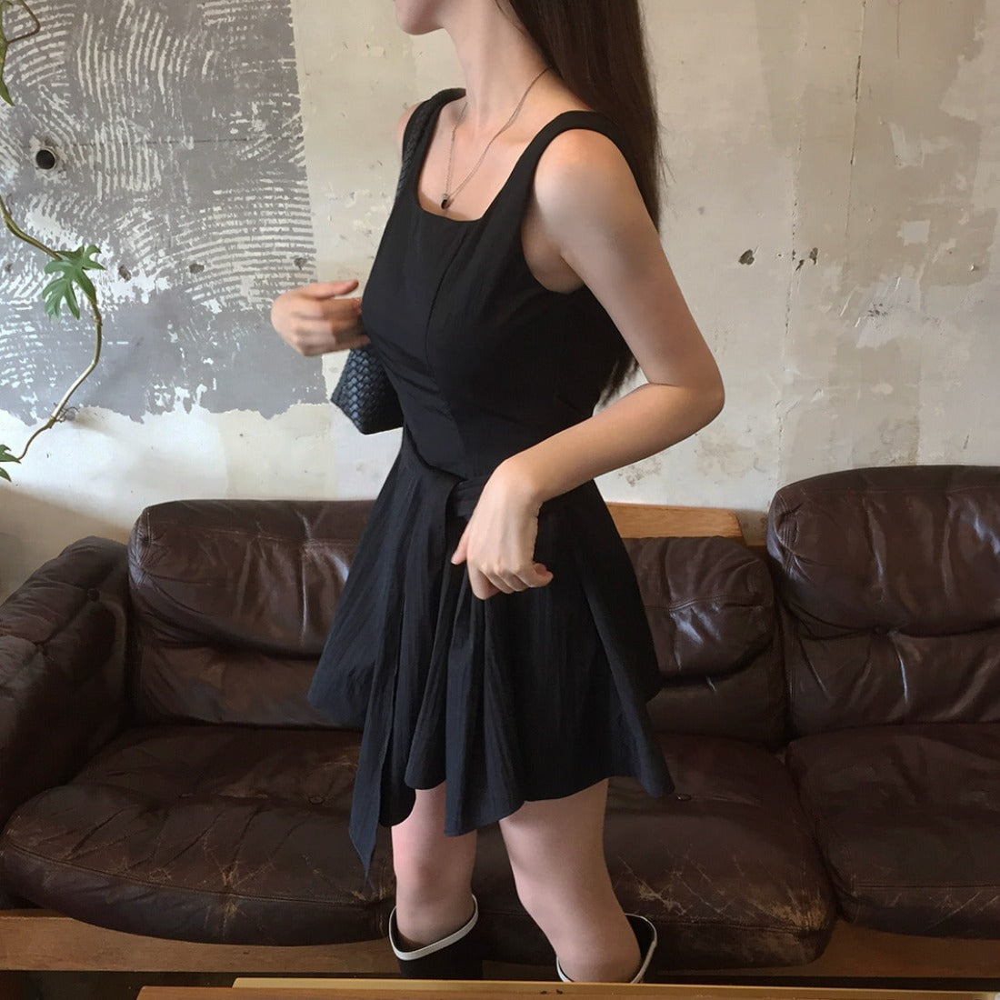 【F60574】甜美初戀感🎀前後皆可綁帶蝴蝶結氣質連身短洋裝260504