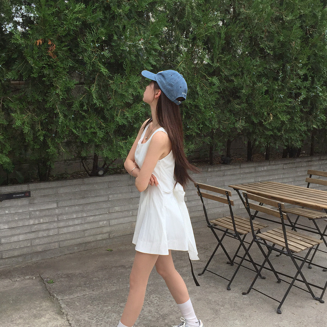 【F60574】甜美初戀感🎀前後皆可綁帶蝴蝶結氣質連身短洋裝260504