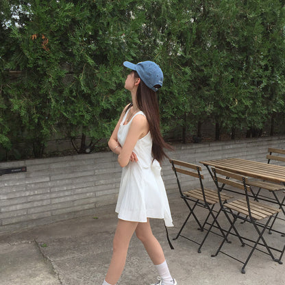 【F60574】甜美初戀感🎀前後皆可綁帶蝴蝶結氣質連身短洋裝260504