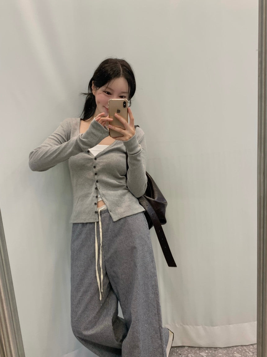 【F60576】修身顯瘦神褲！韓系復古拼接抽繩闊腿褲/休閒長褲260504