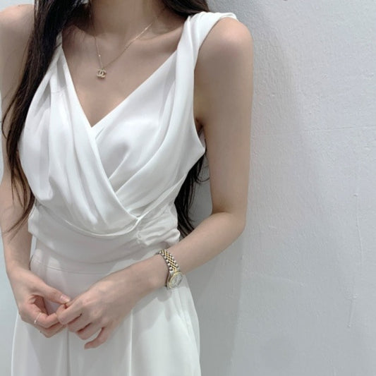 【F60580】法式優雅通勤🤍氣質V領抓皺設計綁帶/飄帶襯衫260504