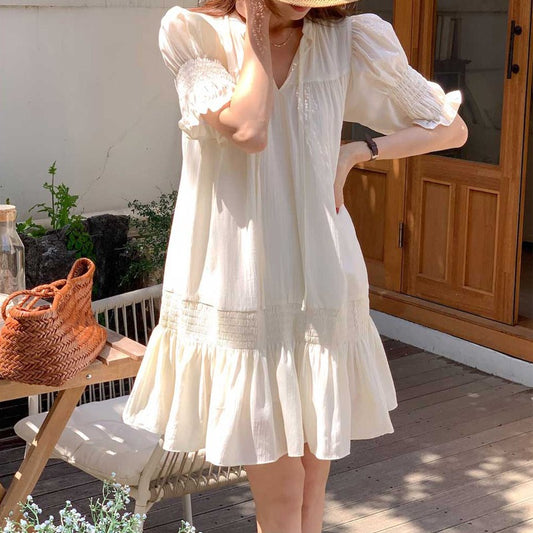 【F60630】夏季法式初戀細節滿滿傘狀洋裝260609